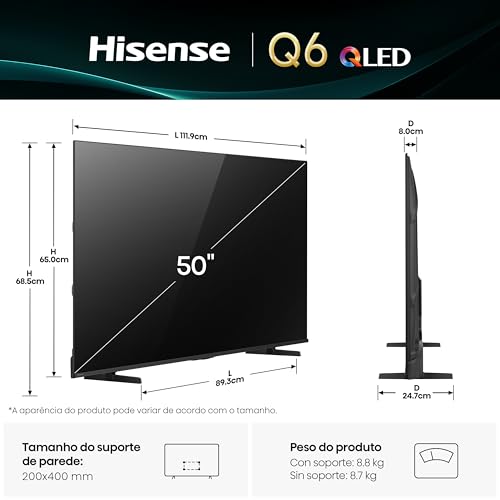 Hisense Smart TV UHD 4K QLED 50" Polegadas 50Q6QV com HDR10+, Dolby Atmos, Sports Mode, Game Mode Plus e Compatível com Alexa