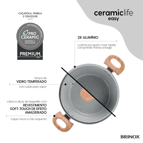 Brinox - Jogo de Panelas 5 Peças Ceramic Life Easy - Cinza