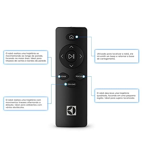 Aspirador de po robo Electrolux 2h20min controle remoto base carregamento bateria longa duração automatico varre aspira passa pano ERB30 bivolt preto sensor antiqueda