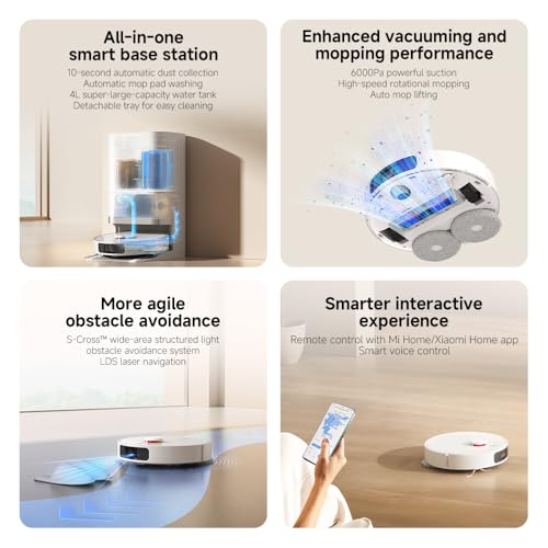 Xiaomi Robot Vacuum X20+ com estação base inteligente multifuncional 6000Pa, potência de sucção, navegação a laser LDS, controle de voz, molhado e seco, 4 L, 30 W, C101, branco