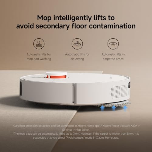 Xiaomi Robot Vacuum X20+ com estação base inteligente multifuncional 6000Pa, potência de sucção, navegação a laser LDS, controle de voz, molhado e seco, 4 L, 30 W, C101, branco