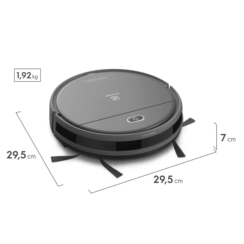 Aspirador de po robo Electrolux 2h20min controle remoto base carregamento bateria longa duração automatico varre aspira passa pano ERB30 bivolt preto sensor antiqueda