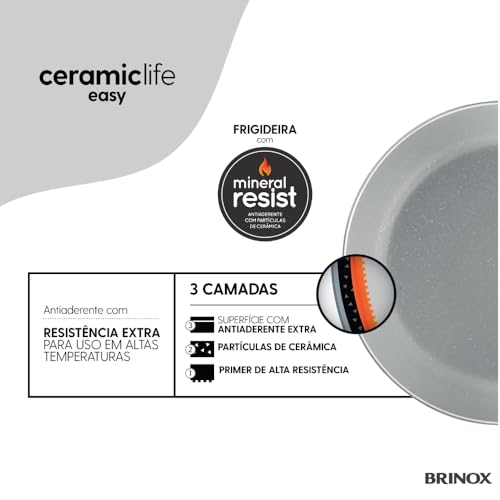 Brinox - Jogo de Panelas 5 Peças Ceramic Life Easy - Cinza