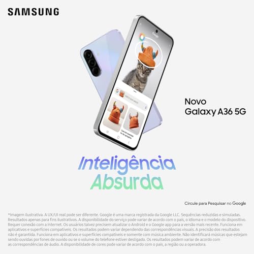 Celular Samsung Galaxy A36 5G 128GB, 6GB RAM, Câmera 50MP, IP67, Super AMOLED 6.7", Recursos AI, Preto