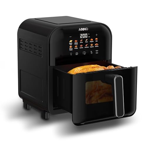 Fritadeira Sem Óleo Air Fryer Arno Easy Fry Turbo AFI6, 6L, Tecnologia Direct Heat, Cesto com Compartimento para Água, Visor Transparente, 12 Programas Automáticos, 2000W, 110V