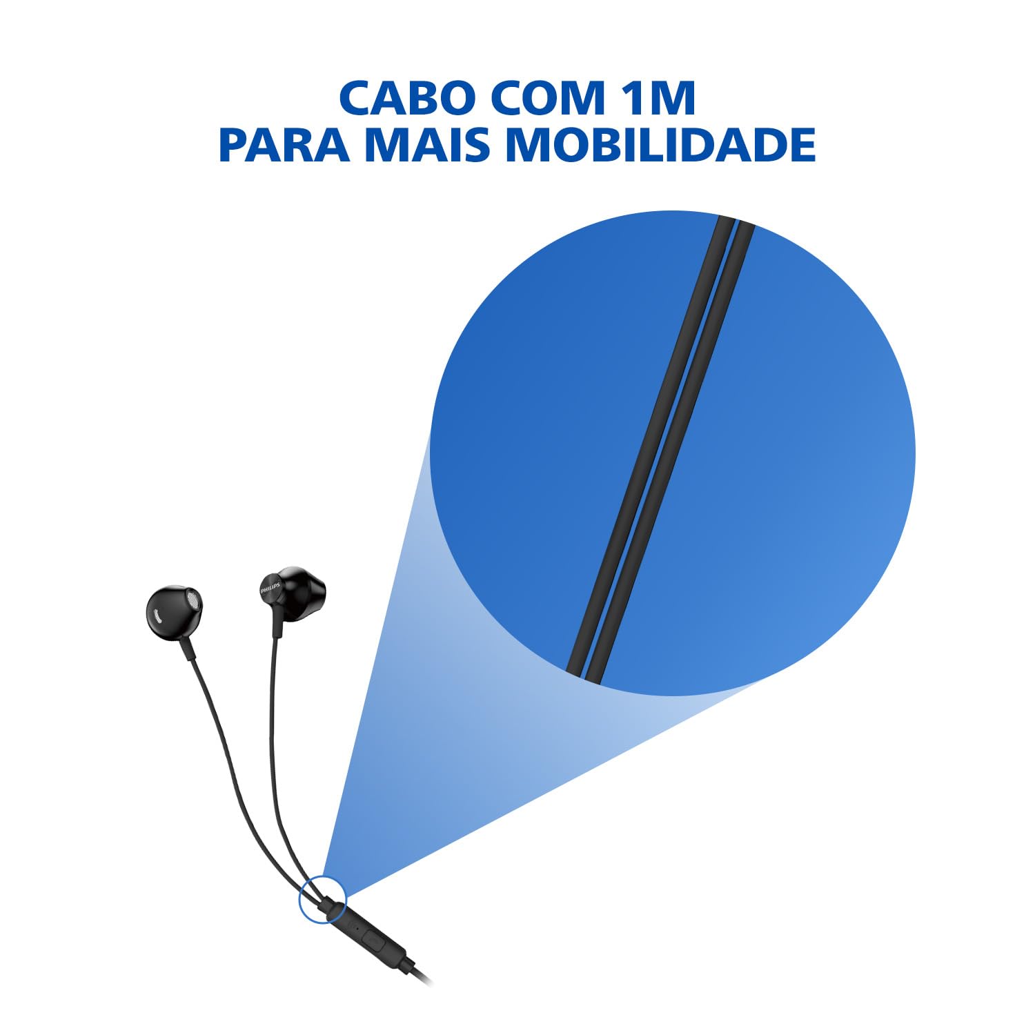 PHILIPS, Fone de Ouvido com Microfone, TAUE101BK/00, Com fio de 1,2 metros, intra-auricular, Preto