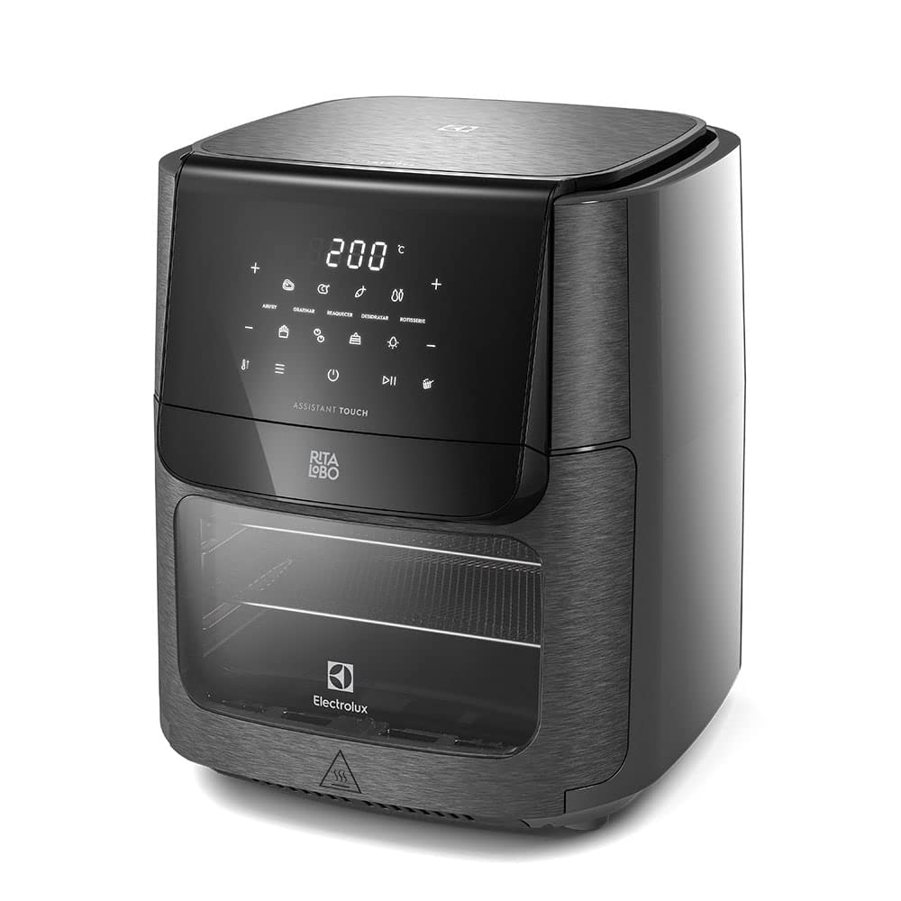 Electrolux Air Fryer Forno 5 x 1 12L 1700W Digital Espeto Giratório 2 Bandejas Antiaderentes 10 funções 7 Receitas aviso sonoro Fritadeira Elétrica sem Óleo Forno Bancada EAF90 Grafite 127V