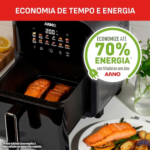 Fritadeira Sem Óleo Air Fryer Arno Easy Fry Turbo AFI6, 6L, Tecnologia Direct Heat, Cesto com Compartimento para Água, Visor Transparente, 12 Programas Automáticos, 2000W, 110V