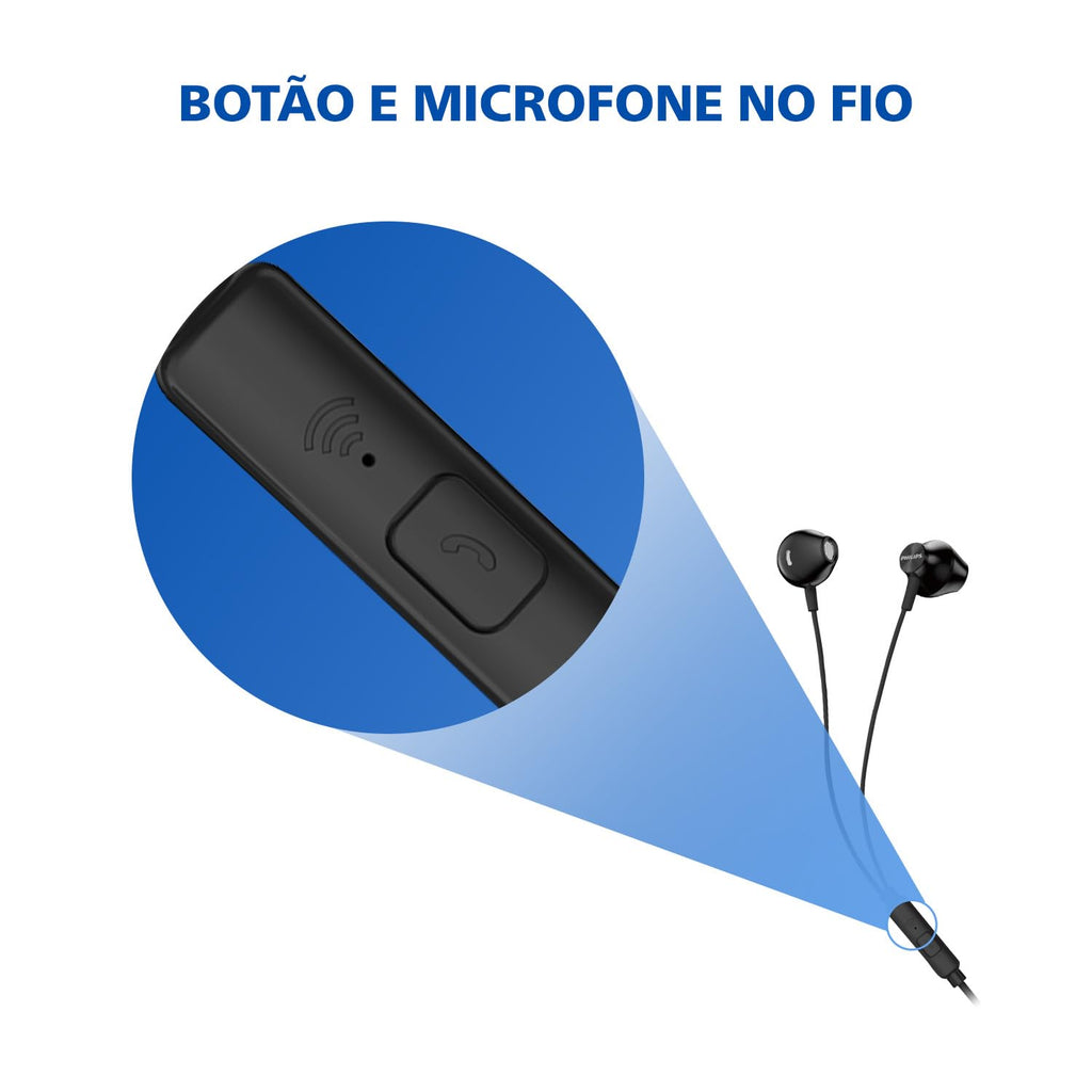 PHILIPS, Fone de Ouvido com Microfone, TAUE101BK/00, Com fio de 1,2 metros, intra-auricular, Preto