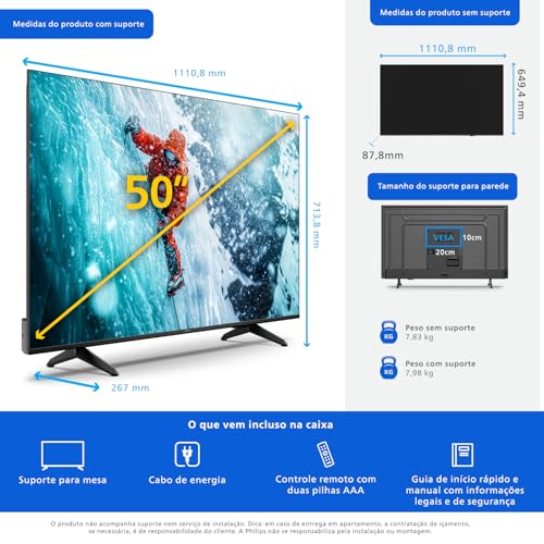 PHILIPS Smart TV, 50" 4K, 50PUG7300, Comando de Voz, Bluetooth, HDR, Dolby Atmos, HDMI, USB, Wi-Fi