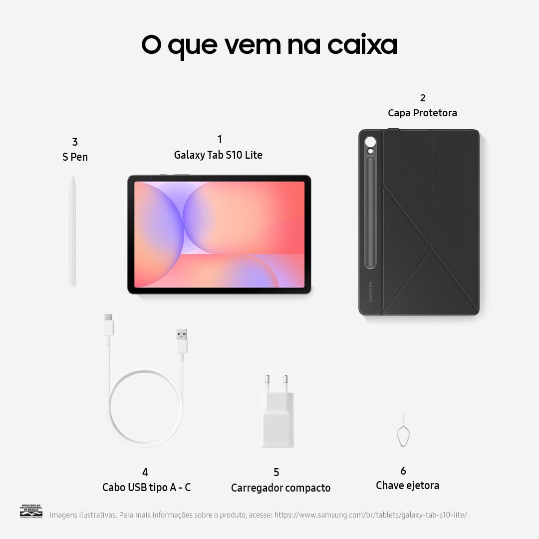 Galaxy Tab S10 Lite, 128GB, Tela 10.9", WIFI, Cinza