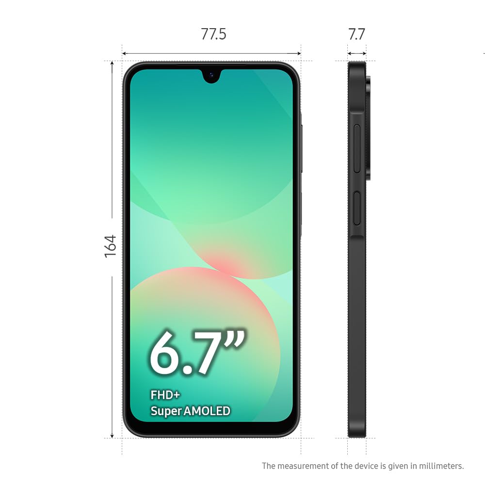 Samsung Celular Galaxy A26 5G 256GB, 8GB RAM, Câmera de 50MP, IP67, Tela Super AMOLED 6.7", NFC (Preto)