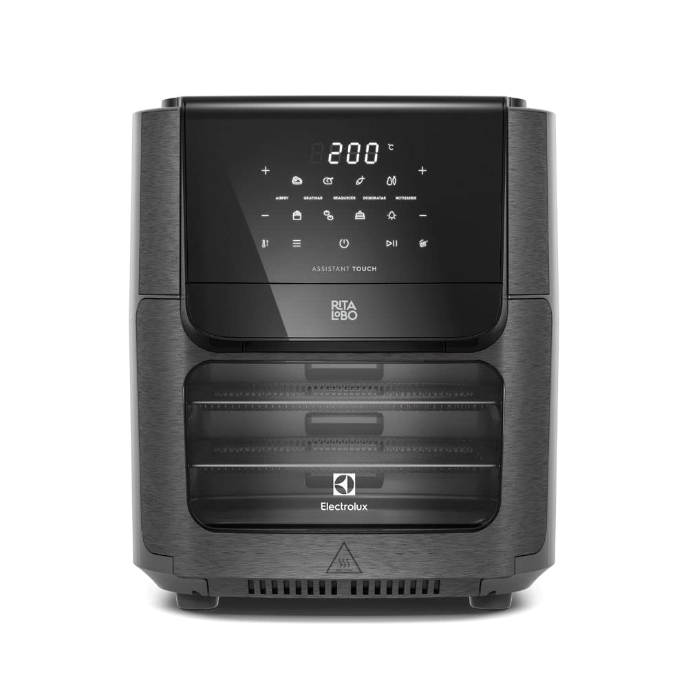 Electrolux Air Fryer Forno 5 x 1 12L 1700W Digital Espeto Giratório 2 Bandejas Antiaderentes 10 funções 7 Receitas aviso sonoro Fritadeira Elétrica sem Óleo Forno Bancada EAF90 Grafite 127V