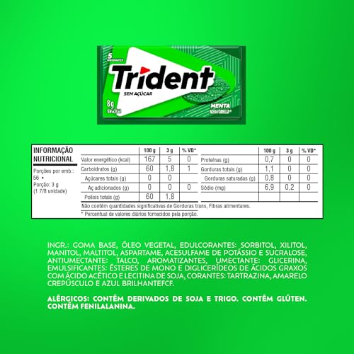 Chiclete Trident Menta Sem Açúcar - Caixa com 21 unid. de 8g