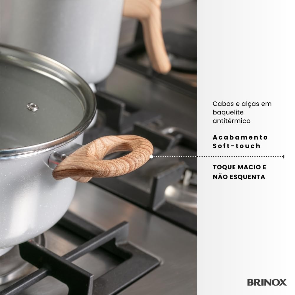Brinox - Jogo de Panelas 5 Peças Ceramic Life Easy - Cinza