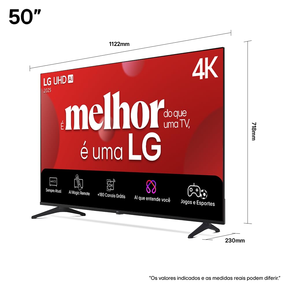 Smart TV 4K 50" LG UHD 50UA85 Processador α7 AI Ger8 4K Super Upscaling Google Cast Alexa Integrado Controle AI Smart Magic WebOS 25