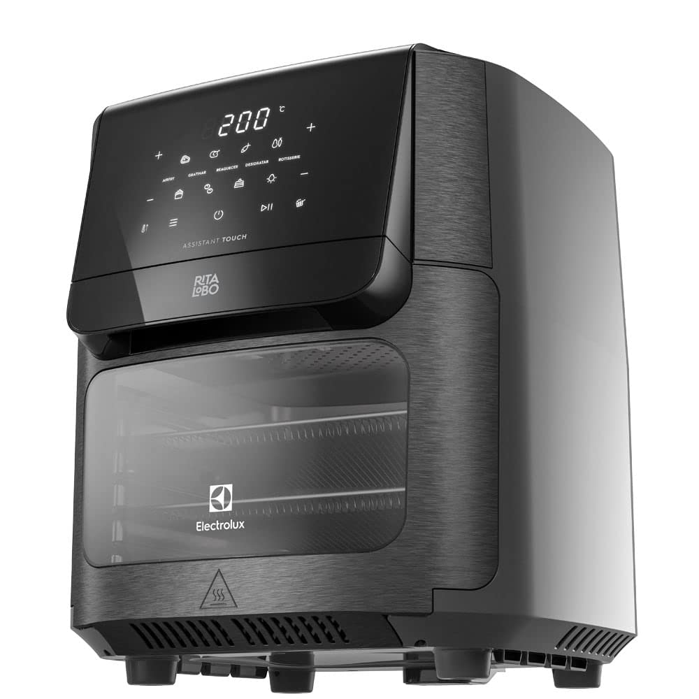 Electrolux Air Fryer Forno 5 x 1 12L 1700W Digital Espeto Giratório 2 Bandejas Antiaderentes 10 funções 7 Receitas aviso sonoro Fritadeira Elétrica sem Óleo Forno Bancada EAF90 Grafite 127V
