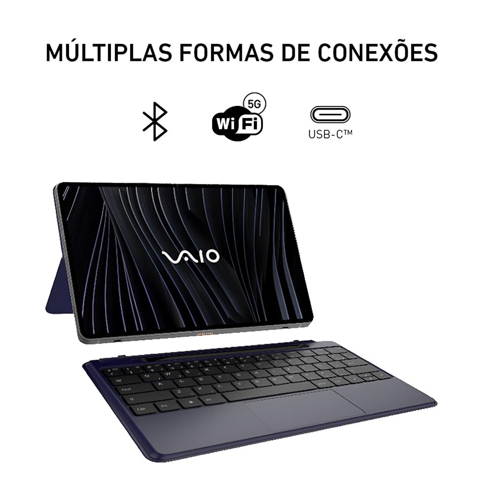 Tablet VAIO TL12 8GB 256GB Octa-Core, Tela AMOLED 12.6” 2.5K, com Teclado de Conexão Inteligente e Caneta Ativa, 5G WiFi, Câmera 13MP + Selfie 12MP, 10.090mAh, Android 15 – Preto