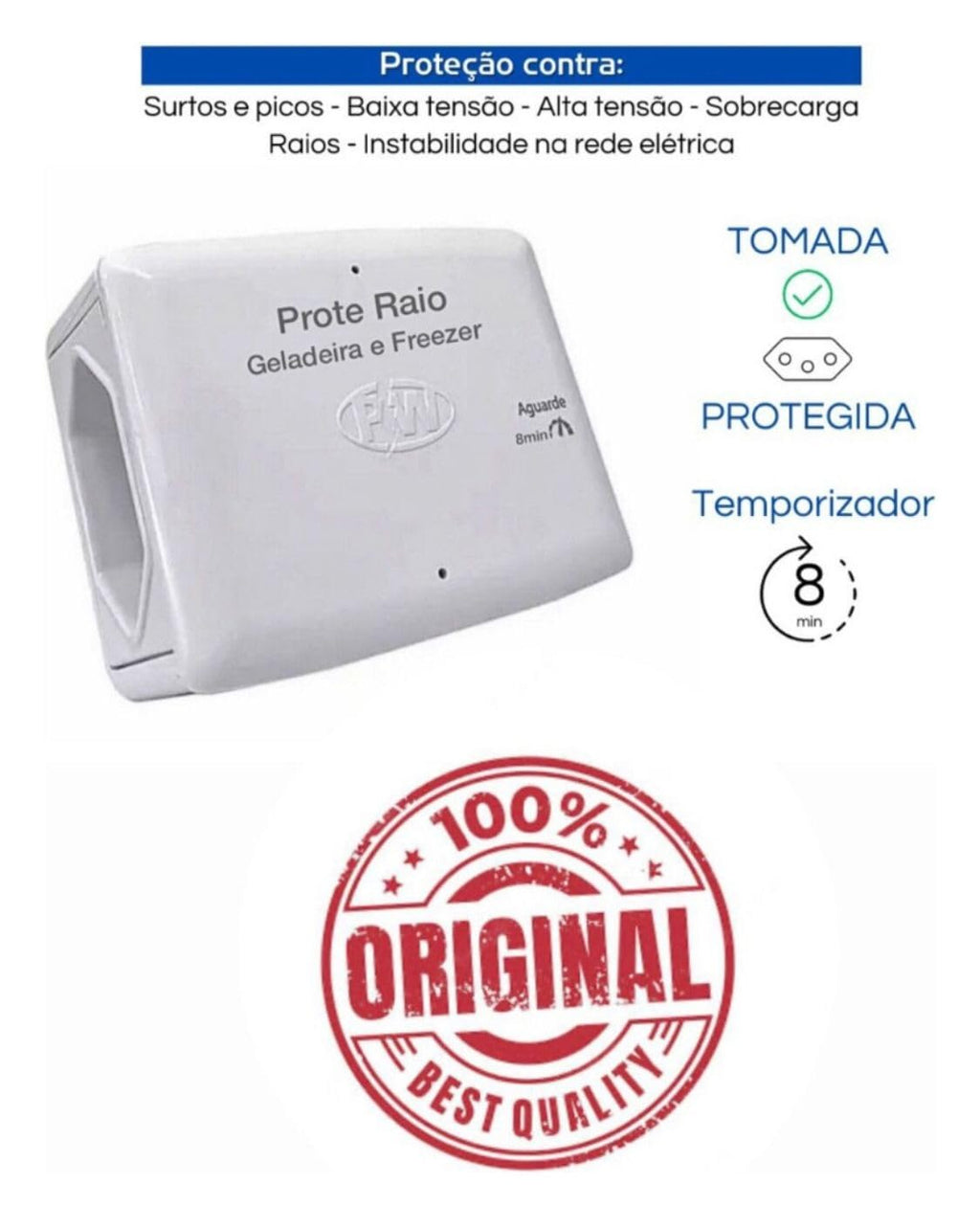 Protetor Contra Queda de Energia PW Para Freezer Ou Geladeira, Branco