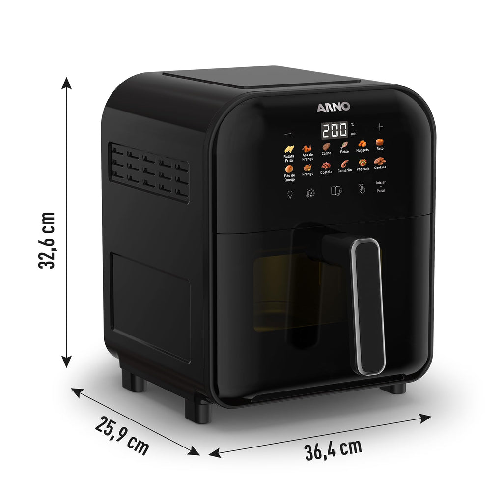 Fritadeira Sem Óleo Air Fryer Arno Easy Fry Turbo AFI6, 6L, Tecnologia Direct Heat, Cesto com Compartimento para Água, Visor Transparente, 12 Programas Automáticos, 2000W, 110V