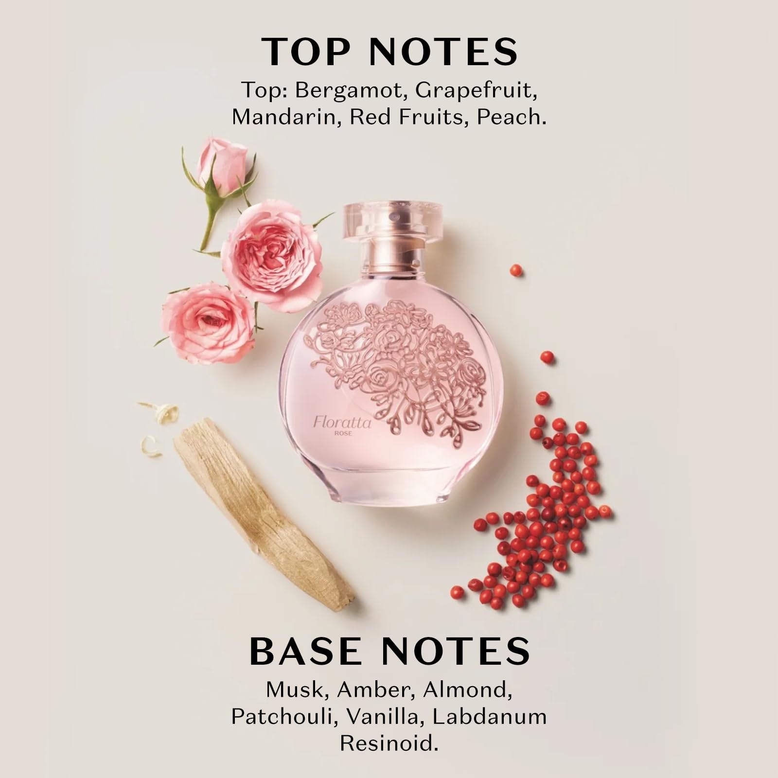 O Boticário Floratta Rose Eau de Toilette, perfume floral de longa duração para mulheres, 75 g