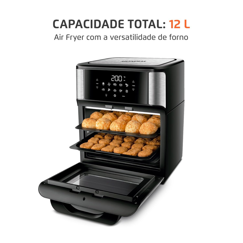 MONDIAL Fritadeira Air Fryer Forno Oven 12L, Preto/Inox, 2000W, 110V - AFON-12L-BI