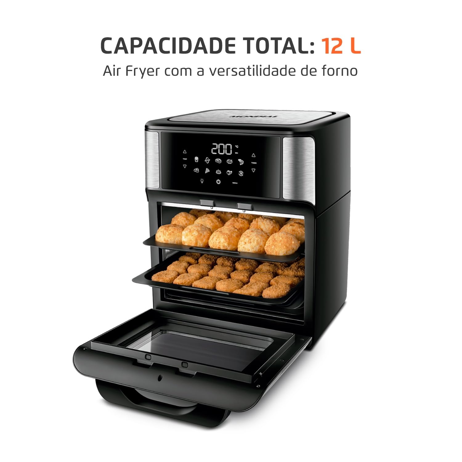 MONDIAL Fritadeira Air Fryer Forno Oven 12L, Preto/Inox, 2000W, 110V - AFON-12L-BI