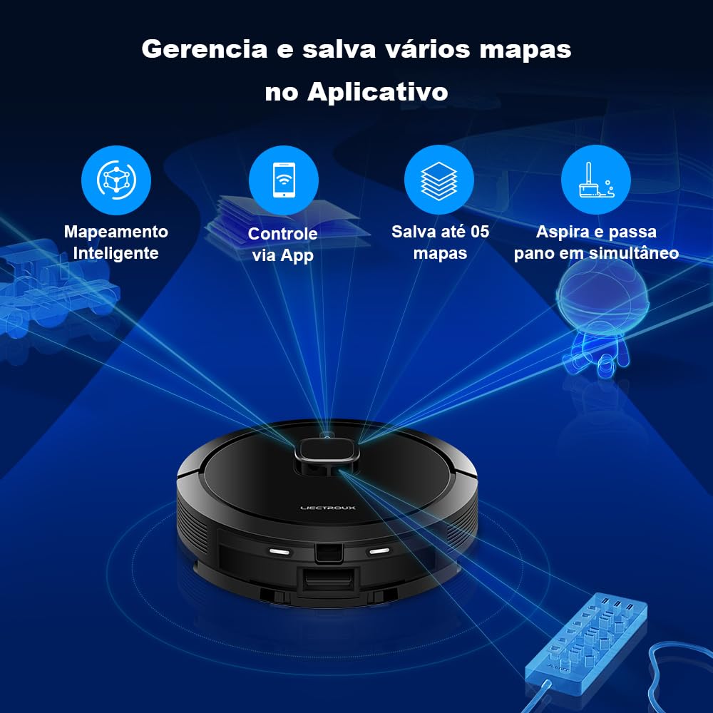 Robô Aspirador Liectroux G7 4 em 1 Aspira Varre Passa Pano Base Autolimpante Com Aplicativo Compatível Com Alexa e Google Mapeamento Inteligente Salva os Mapas