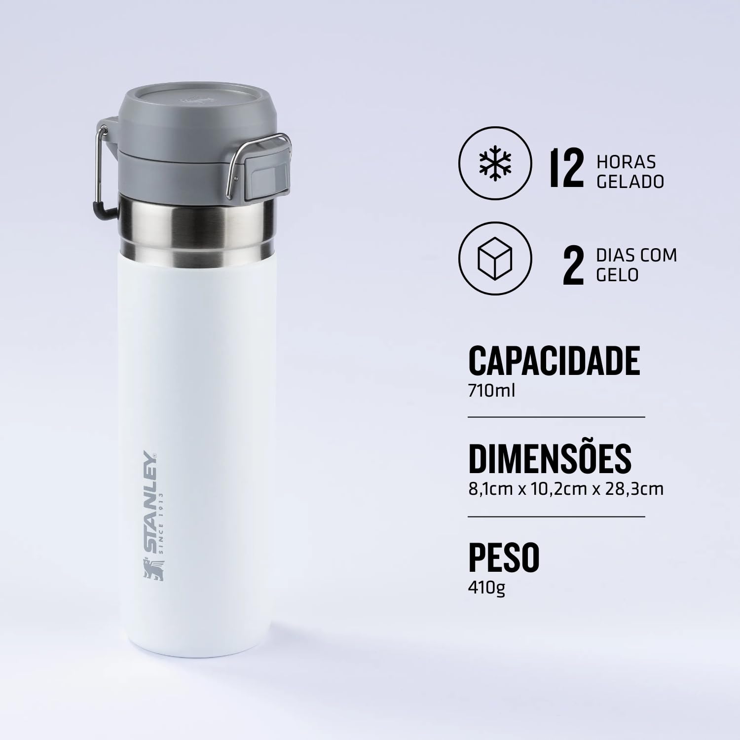 Stanley - Garrafa de água térmica Quick Flip, isolada em aço inoxidável para bebidas quentes e frias, resistente a fugas, 710 ml, Polar