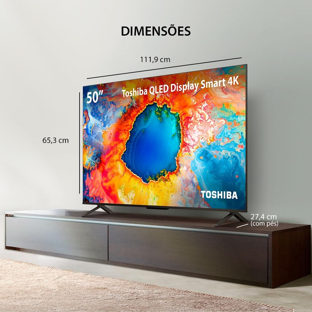 Smart TV QLED 50" 4K Toshiba 50C450NS Google TV 3 HDMI 2 USB Wi-Fi - TB034M