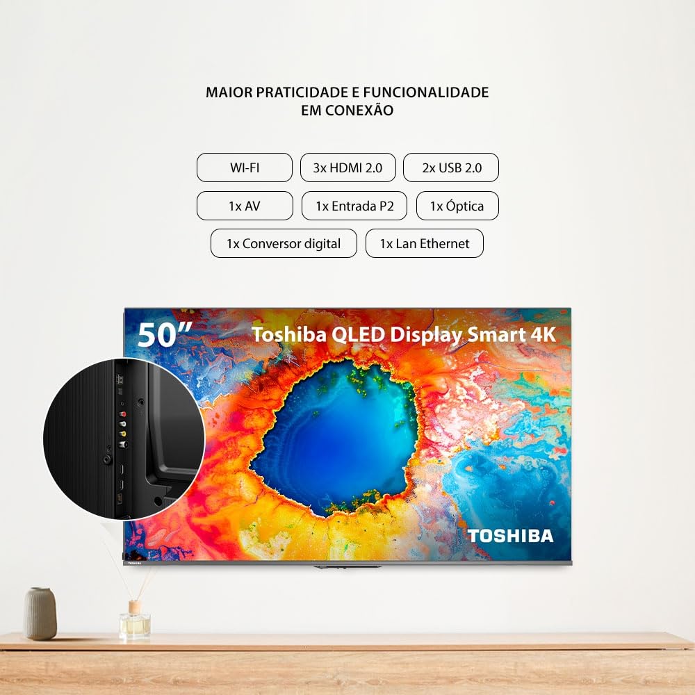 Smart TV QLED 50" 4K Toshiba 50C450NS Google TV 3 HDMI 2 USB Wi-Fi - TB034M