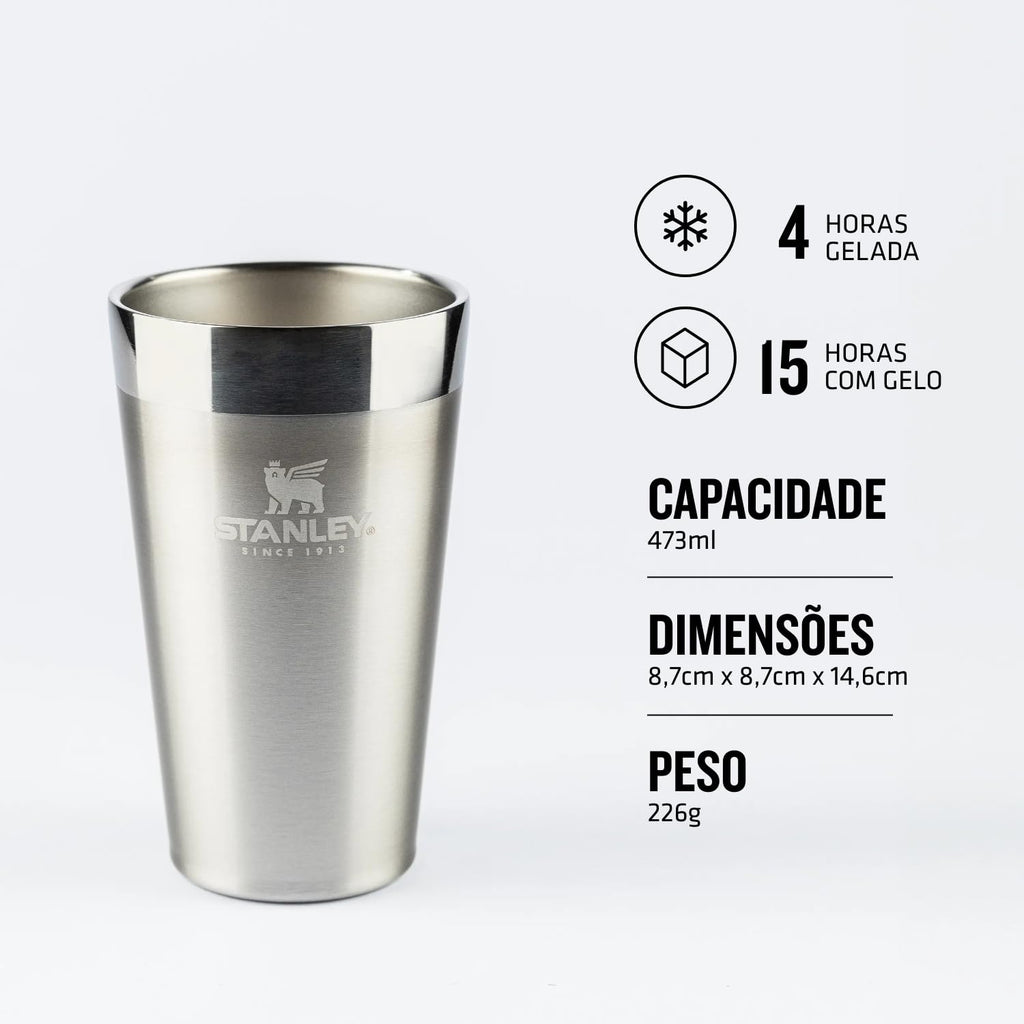 Stanley - Copo de cerveja isolado, copo empilhável Stay Chill de 473 ml, para bebidas quentes ou frias, Stainless Steel