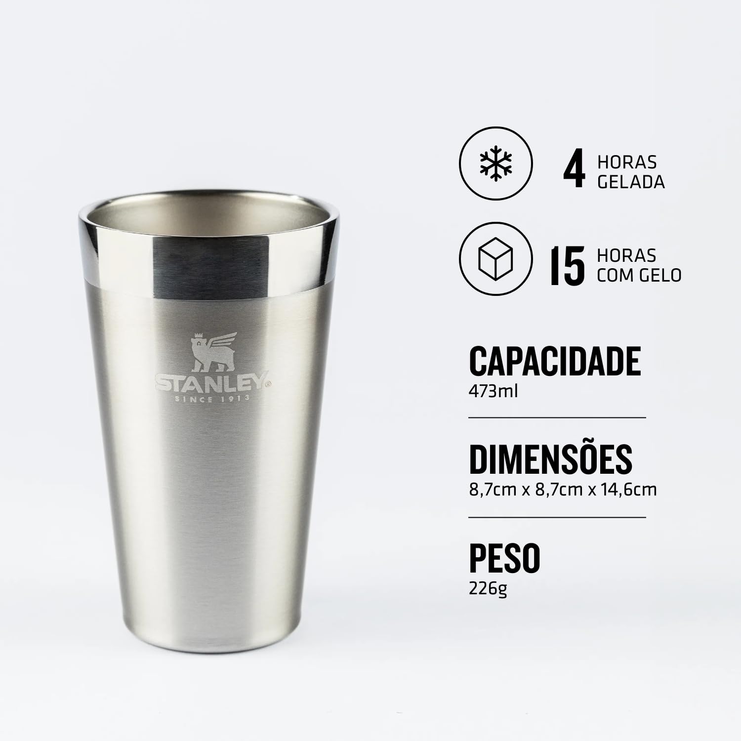 Stanley - Copo de cerveja isolado, copo empilhável Stay Chill de 473 ml, para bebidas quentes ou frias, Stainless Steel
