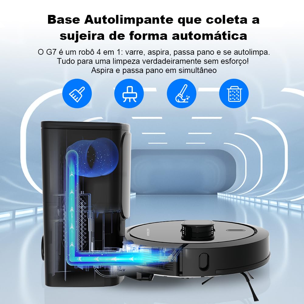 Robô Aspirador Liectroux G7 4 em 1 Aspira Varre Passa Pano Base Autolimpante Com Aplicativo Compatível Com Alexa e Google Mapeamento Inteligente Salva os Mapas