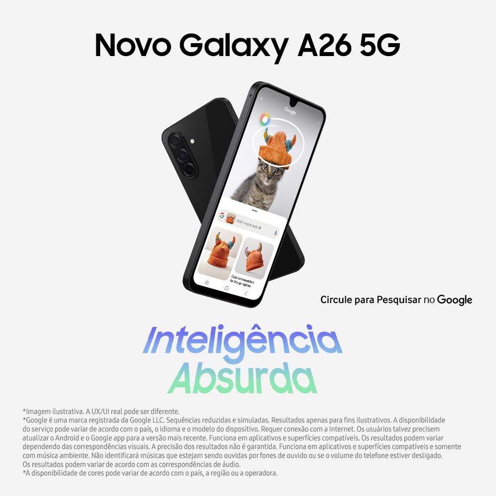 Samsung Celular Galaxy A26 5G 256GB, 8GB RAM, Câmera de 50MP, IP67, Tela Super AMOLED 6.7", NFC (Preto)