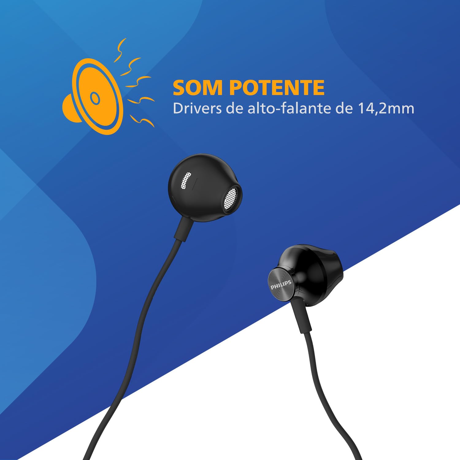 PHILIPS, Fone de Ouvido com Microfone, TAUE101BK/00, Com fio de 1,2 metros, intra-auricular, Preto