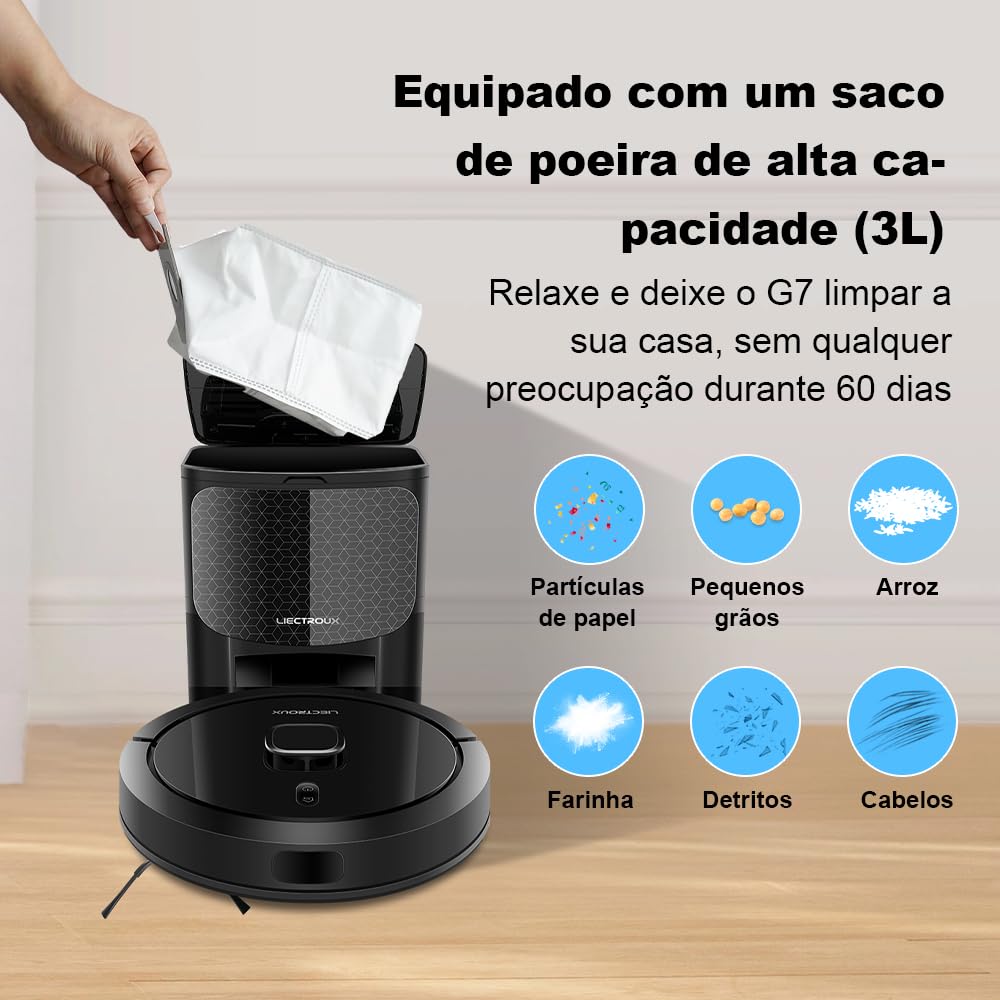 Robô Aspirador Liectroux G7 4 em 1 Aspira Varre Passa Pano Base Autolimpante Com Aplicativo Compatível Com Alexa e Google Mapeamento Inteligente Salva os Mapas