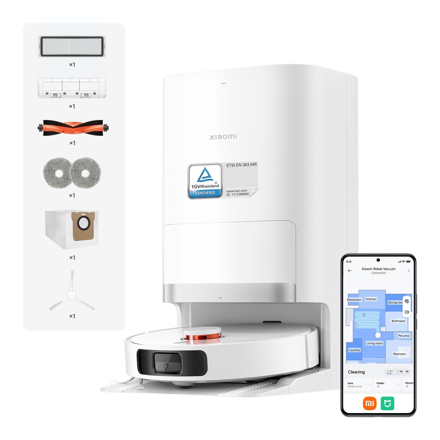 Xiaomi Robot Vacuum X20+ com estação base inteligente multifuncional 6000Pa, potência de sucção, navegação a laser LDS, controle de voz, molhado e seco, 4 L, 30 W, C101, branco