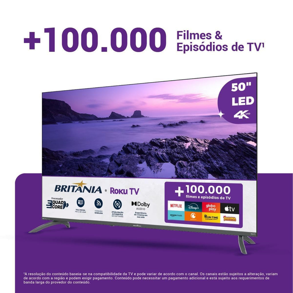 TV Smart TV 50” Britânia Roku TV LED Dolby Audio BTV50VA4REGB