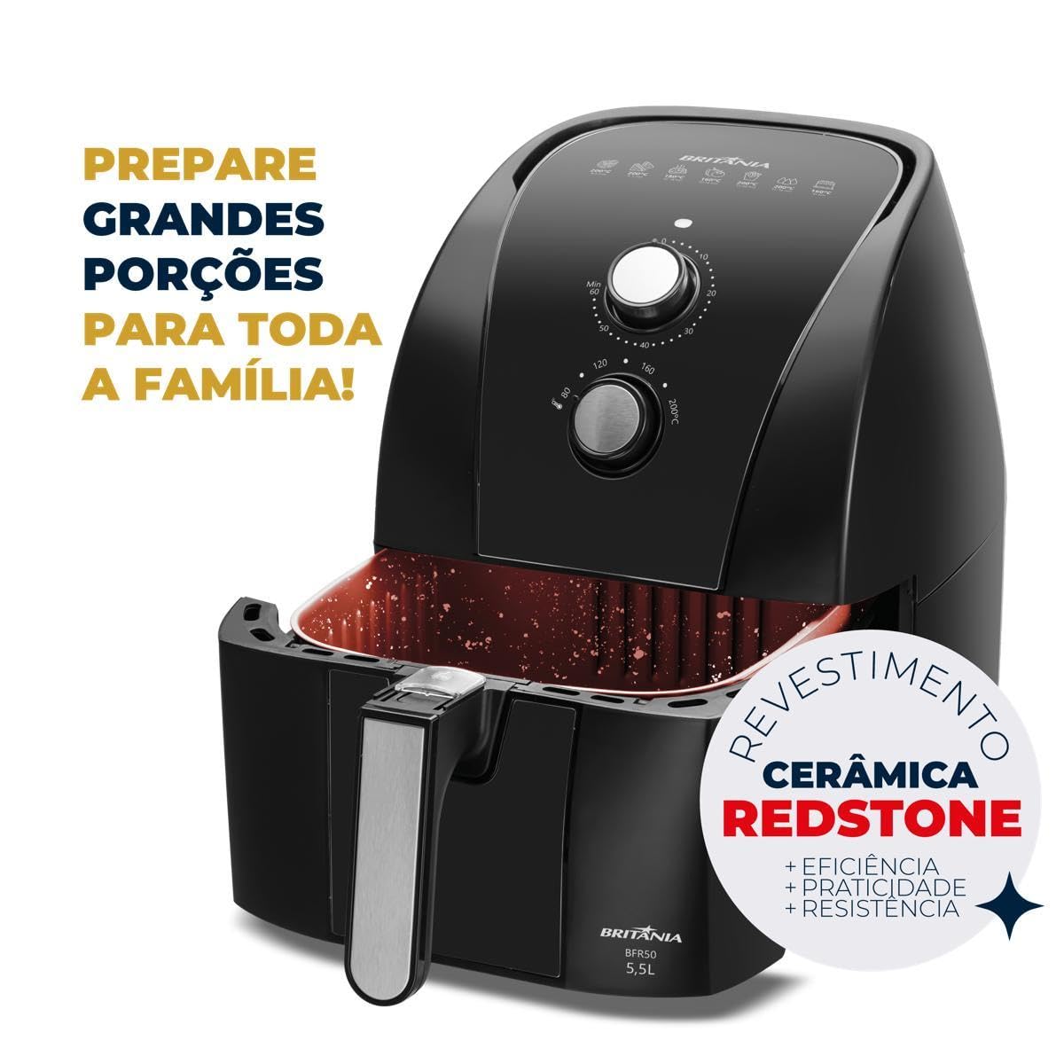 Fritadeira Air Fryer Britânia 5,5L 1500W BFR50 Redstone 127V
