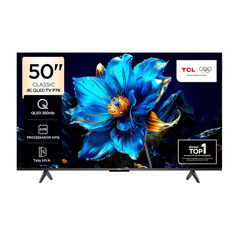 Smart TV TCL 50P7K 50" QLED 4K UHD Google TV com Dolby Vision, HDMI 2.1, Wi-Fi e Bluetooth – Preto