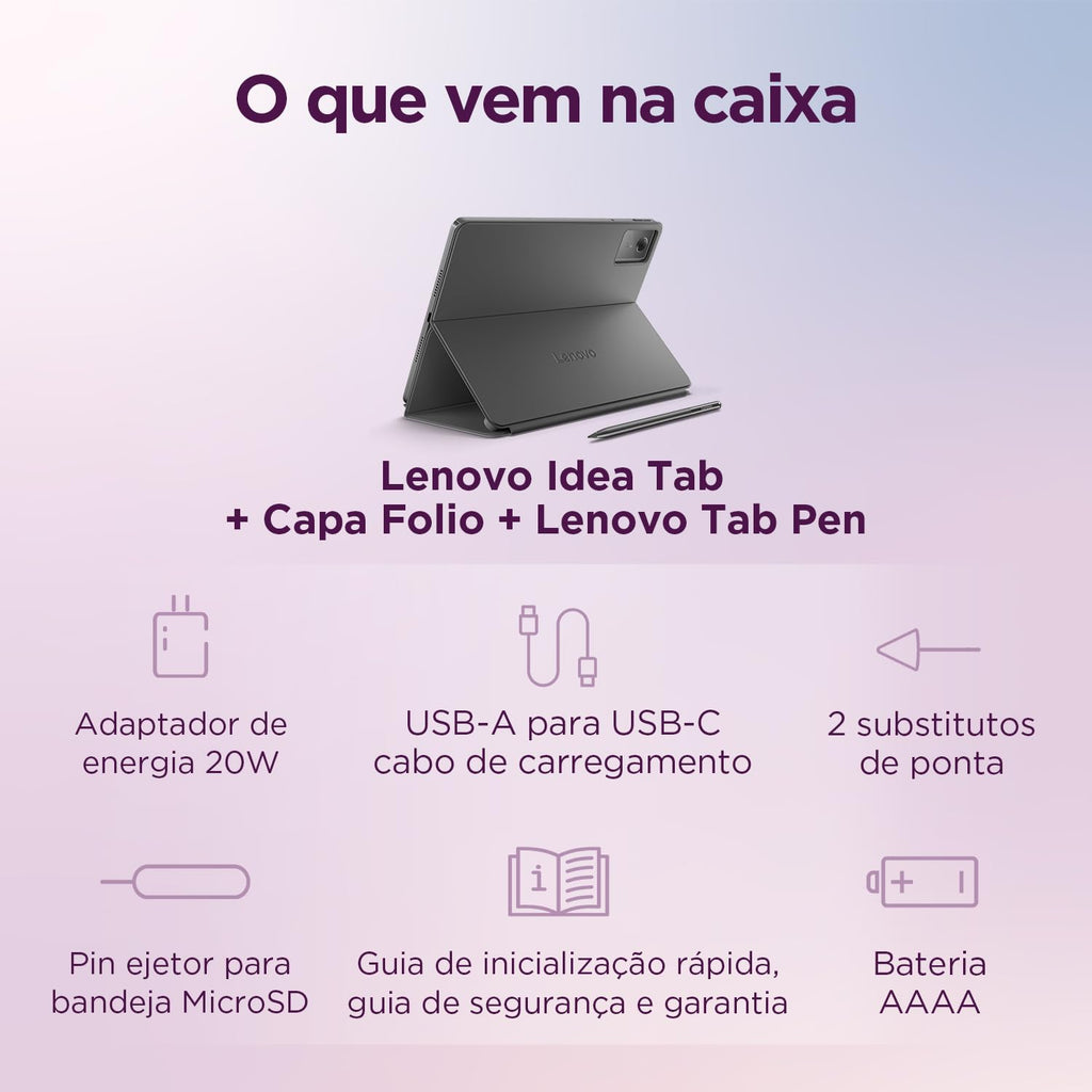 Tablet Lenovo Idea Tab Octa-Core, 4GB, 128GB Android 15 Wifi 5, Tela 11” 90Hz, Caneta e Capa