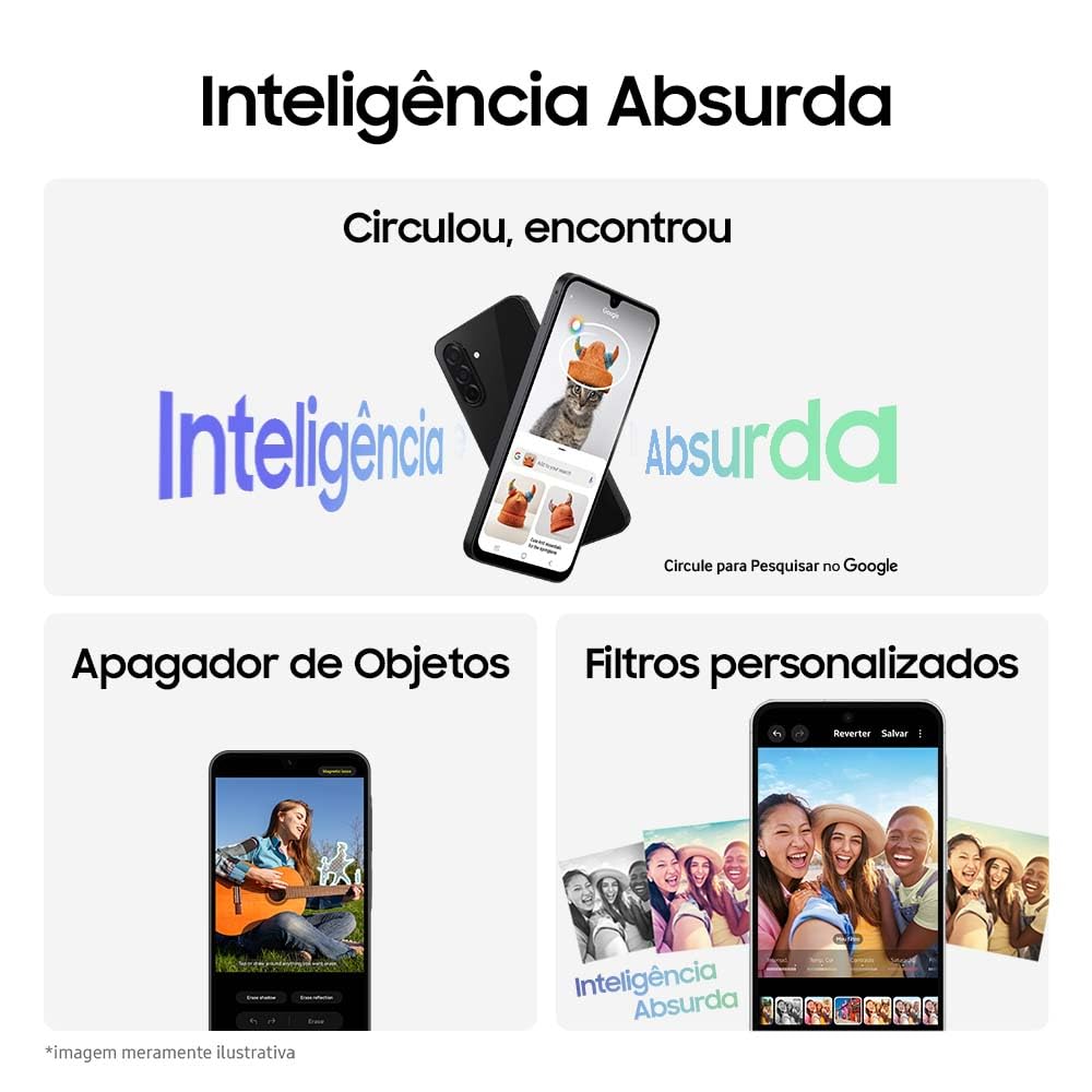 Samsung Celular Galaxy A26 5G 256GB, 8GB RAM, Câmera de 50MP, IP67, Tela Super AMOLED 6.7", NFC (Preto)