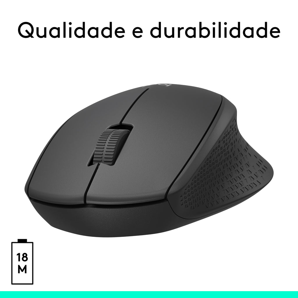 Mouse Sem Fio Logitech M330 SILENT com Clique Silencioso, Design Destro, Bateria de 18 Meses, Receptor USB, Compatível com Windows, macOS, ChromeOS e Pilha Inclusa - Preto