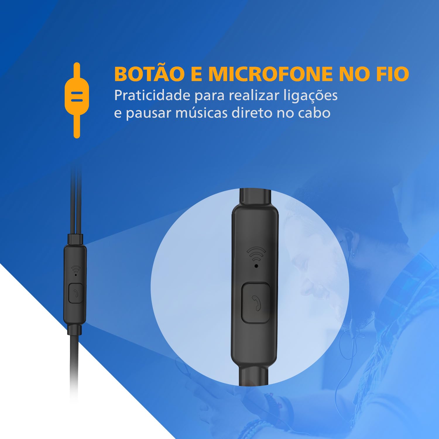 PHILIPS, Fone de Ouvido com Microfone, TAUE101BK/00, Com fio de 1,2 metros, intra-auricular, Preto