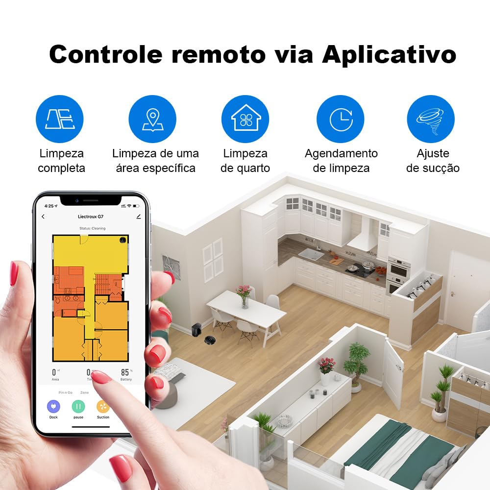 Robô Aspirador Liectroux G7 4 em 1 Aspira Varre Passa Pano Base Autolimpante Com Aplicativo Compatível Com Alexa e Google Mapeamento Inteligente Salva os Mapas