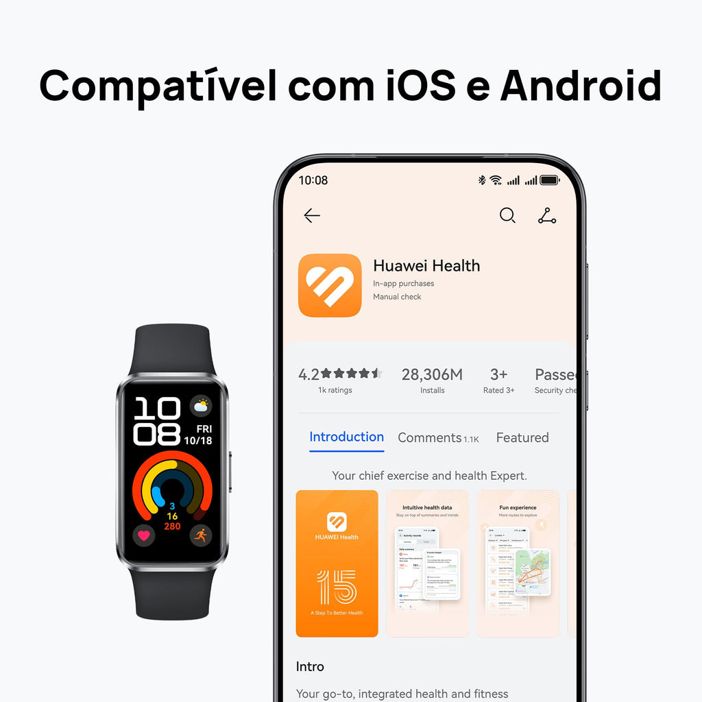 Smartwatch, HUAWEI Band 10, Caixa de Polímeros Duráveis, Análise do Sono em Nível Profissional, Assistente de Bem-estar Emocional, Relógio Smartwatch Compatível com Android e iOS, Preto