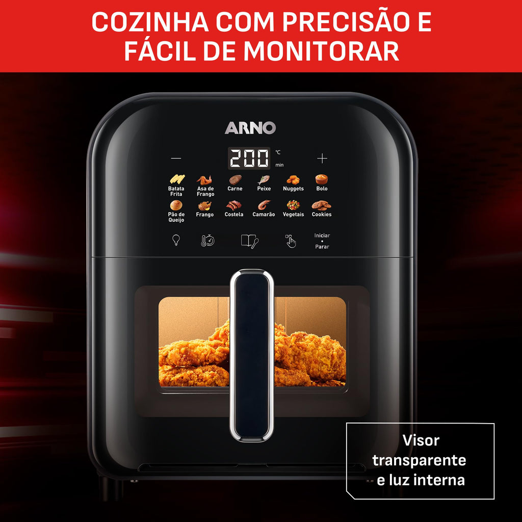 Fritadeira Sem Óleo Air Fryer Arno Easy Fry Turbo AFI6, 6L, Tecnologia Direct Heat, Cesto com Compartimento para Água, Visor Transparente, 12 Programas Automáticos, 2000W, 110V