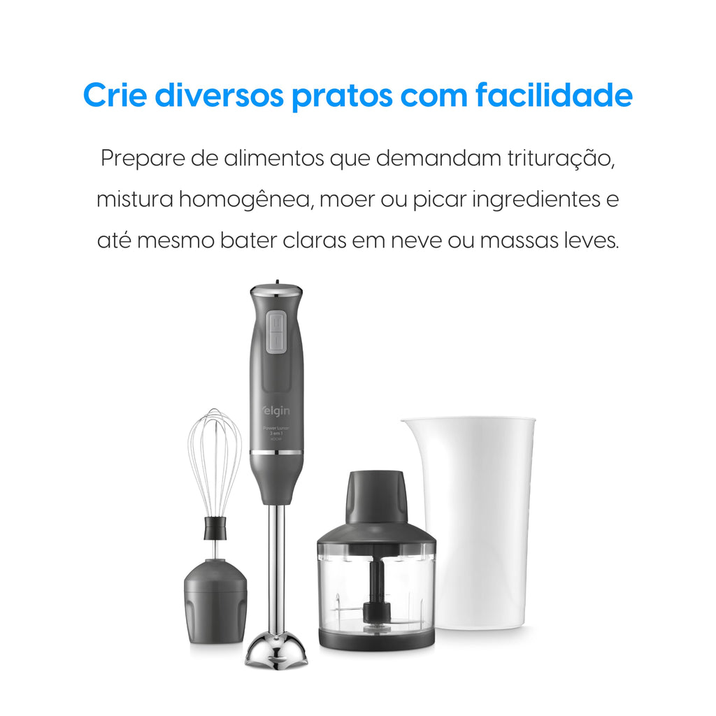 Mixer Power Inox 3 em 1 600W Elgin Lunar 110V - Mixer, triturador e batedor