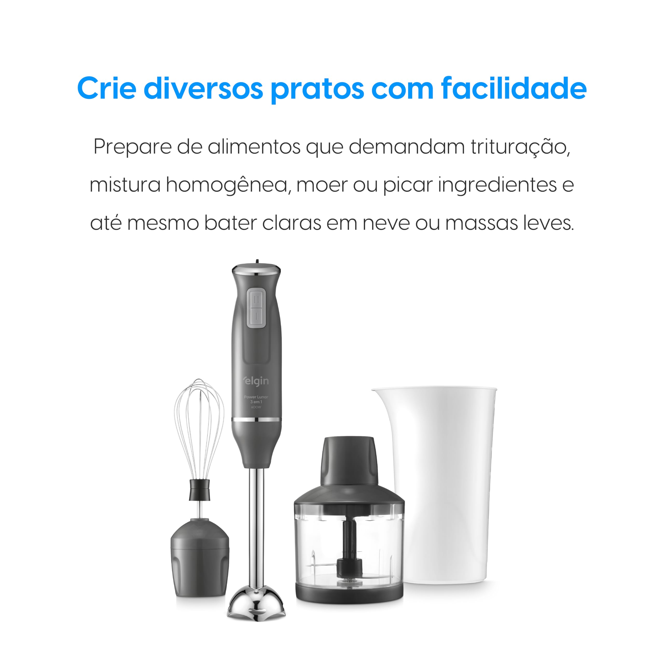 Mixer Power Inox 3 em 1 600W Elgin Lunar 110V - Mixer, triturador e batedor